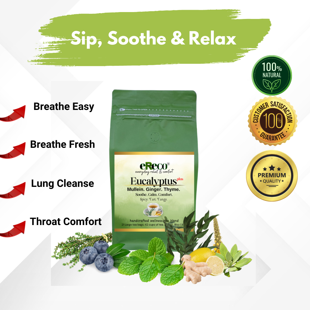 ERECO Cough Relief Tea Blend with Eucalyptus, with Mullein and Ginger Tea